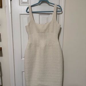 Meshki Cream Tweed Textured Midi Dress